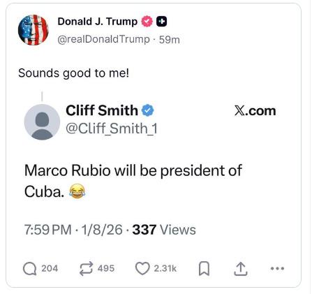 特朗普回应鲁比奥或成古巴总统表态支持