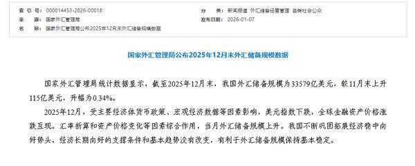2025年12月外汇储备规模上升0.34% 折算与资产变动推动增长(图2)